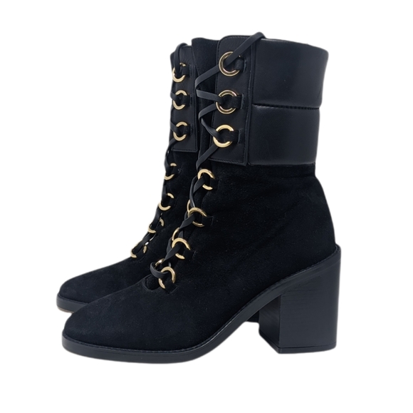 NEW Stuart Weitzman Watson Black Lace Up Boot Size 6 - Picture 3 of 8
